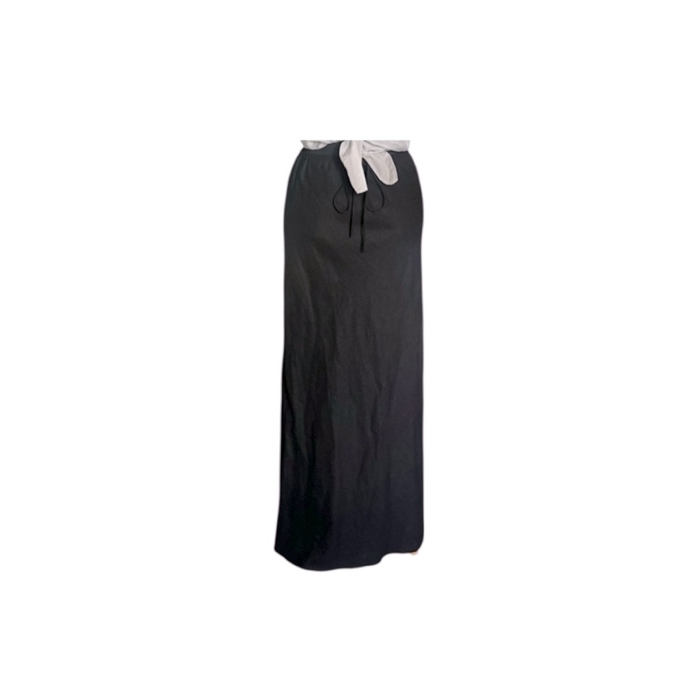 🚨𝐂𝐋𝐄𝐀𝐑𝐎𝐔𝐓 𝐒𝐀𝐋𝐄🚨𝐖𝐀𝐘𝐅 Black Linen-Blend Drawstring Maxi Skirt